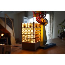 Kapya Craft Kumiko Asanoha Dekoratif Masa Lambası - Japon Desenli Gölge Lambası, Gece Lambası, Ampul Dahil