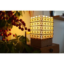 Kapya Craft Kumiko Kikko Dekoratif Masa Lambası - Japon Altıgen Desenli Gölge Lambası, Gece Lambası, Ampul Dahil