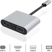 Dexim DHU0004 Premium 4 In 1 Usb-Typ-C HDMI VGA Hub For iPad Pro, Macbook, Pc, Laptop