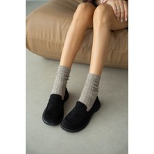 Selin Shoes Brelin Kalın Topuk Tek Bant Detay Kadın Ayakkabı- Siyah Süet