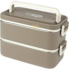 Die Grup 2000ML Kapasiteli 3 Bölmeli Çelik Sefer Tası, 2 Katlı Kahverengi Lunchbox