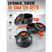 Hace Bazaar Kamp Pişirme Seti Hafif Alüminyum Tencere Tava Çaydanlık Piknik ve Karavan Mutfak Seti