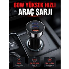 MiraLive Pd 30W Çift Usb-C Araç Şarj Cihazı 60W Hızlı Şarj Adaptörü