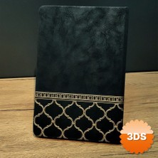 3D Sepetim Siyah Deri Defter, Çizgili 21x15 cm Motifli Kapak