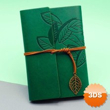 3D Sepetim Yeşil Deri Kapaklı Yaprak Desenli Defter