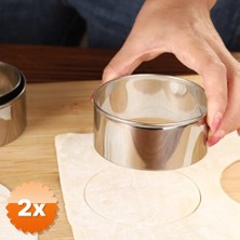 3D Sepetim 2 Adet Profesyonel Yuvarlak Hamur Kesme Kalıbı 7.5 cm Paslanmaz Çelik