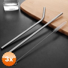 3D Sepetim 3 Adet Ekstra Uzun Paslanmaz Çelik Pipet Seti 3 Parça