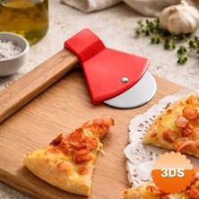 3D Sepetim Balta Tasarımlı Pizza Kesici Ahşap Saplı Paslanmaz Çelik Bıçaklı