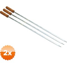 3D Sepetim 2 Adet Ahşap Saplı Tavuk Şişi Dar Yassı Metal 50 cm