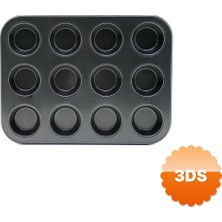3D Sepetim 12'li Muffin Kek Kalıbı Metal Siyah