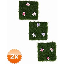 3D Sepetim 2 Adet Çiçek Desenli Yapay Çim Gider Kapağı 96x5 cm