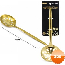 3D Sepetim Metal Servis Kevgiri 27 cm Gold Renk Paslanmaz Çelik Delikli
