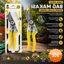 3D Sepetim Çelik Ağızlı Bağ Makası Güvenli Kilit Sistemli Ergonomik Kulp