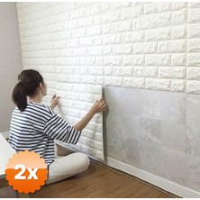 3D Sepetim 2 Adet 3D Tuğla Desenli Kendinden Yapışkanlı Duvar Paneli 58x38 cm