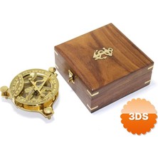3D Sepetim Ahşap Kutulu El Yapımı Pirinç Güneş Saati ve Pusula 12x3 cm