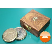 3D Sepetim Ahşap Kutulu Pirinç Pusula 11x10 cm