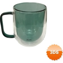 3D Sepetim Çift Cidarlı Cam Kupa Yeşil Renk