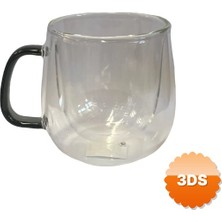 3D Sepetim Çift Cidarlı Cam Kupa Gri Renk