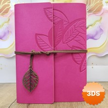 3D Sepetim Büyük Boy Yaprak Desenli Pembe Deri Not Defteri