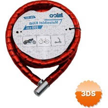 3D Sepetim Kırmızı Motor Bisiklet Kilidi 22 mm x 200 cm Spiral Çelik