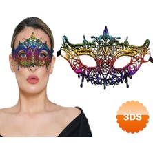 3D Sepetim Rengarenk Dantel Kesim Dantel İşlemeli Balo Parti Maskesi Gökkuşağı