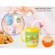3D Sepetim 3 Adet Pipetli Çocuk Içecek Bardağı Desenli Bardak 350ml