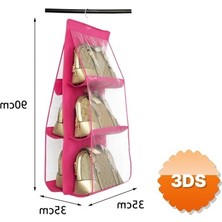 3D Sepetim 6 Gözlü Pratik Dolap İçi Çanta Askılığı/organizer (pembe)