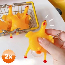 3D Sepetim 2 Adet Yumurtlayan Eğlenceli Tavuk Anahtarlık Stres Topu Hediyelik Oyuncak Çanta Süsü