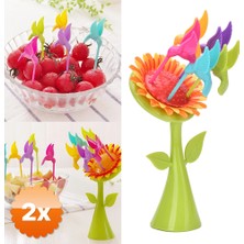 3D Sepetim 2 Adet Plastik Meyve Çatal Ayçiçeği 5 Kuşlar Çatal Set