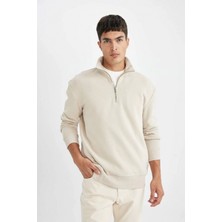 DeFacto X7405 Comfort Regular Fit Rahat Kalıp Fermuarlı Dik Yaka Basic Sweatshirt