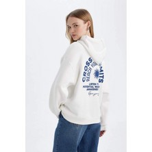 DeFacto D6878 Oversize Fit Kapüşonlu Sırt Baskılı Sweatshirt