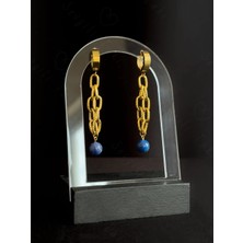 Lapis Lazuli Doğal Taşlı Gold Çelik Küpe | Sevgili Takı Koleksiyonu