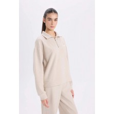 DeFacto E1850 Regular Fit Yarım Fermuarlı Baskılı Casual Sweatshirt