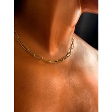Sevgili Takı Paperclip Kabartma Choker Gold Çelik Zincir Kolye | Choker Serisi