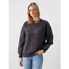 LC Waikiki Lcw Vision Antrasit Taşlı Oversize Kadın Kalın Sweatshirt