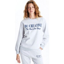 LC Waikiki Xsıde Gri Bisiklet Yaka Baskılı Kadın Kalın Sweatshirt