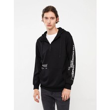 LC Waikiki Lcw Casual Siyah Uzun Kollu Baskılı Erkek Hoodie
