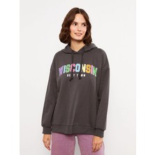 LC Waikiki Lcw Vision Antrasit Kapüşonlu Baskılı Uzun Kollu Kadın Sweatshirt