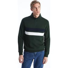 LC Waikiki Lcwaıkıkı Classic Yeşil Dik Yaka Uzun Kollu Renk Bloklu Erkek Sweatshirt