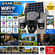 O-Kam 5210 WiFi Solar Güvenlik Kamerası 3 Lensli Güneş Enerjili Gece Görüşlü Hareket Takipli Dış Mekan Kamera