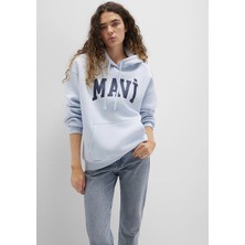 Mavi 1600361-70717 Mavi Logo Baskılı Kapüşonlu Mavi Sweatshirt