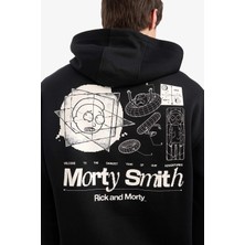 Defacto E9295AXBK81 Siyah Rick And Morty Boxy Fit Kapüşonlu Sırt Baskılı Sweatshirt