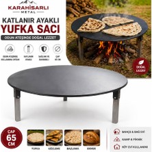 Karahisarlı Metal 1,5 mm Kalın Sac, 65 cm Katlanır Ayaklı Yufka Sacı - Odun Ateşinde Gözleme, Bazlama ve Ekmek Sacı