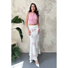 Modanı Seç Ekru Saten Soft Çiçekli Etek
