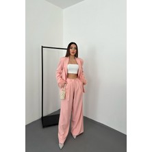Modanı Seç Pudra Kol Ucu Tüylü Ceket & Pantolon Takım