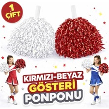 Ersert Ers 1 Çift ( 2 Adet ) Kırmızı-Beyaz Renk 23 Nisan 19 Mayıs 29 Ekim Okul Gösteri Ponponları Ekstra Dolgun