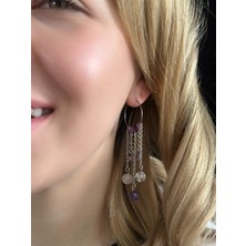 Sevgili Takı Ametist Kristal Kuvars ve Akik Doğal Taşlı Çelik Küpe -777 Serisi