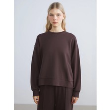 LC Waikiki Xsıde Kahverengi Bisiklet Yaka Oversize Kadın Sweatshirt