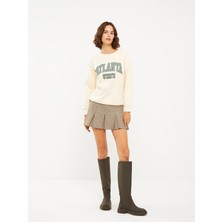 LC Waikiki Lcw Vision Bej Bisiklet Yaka Baskılı Kadın Kalın Sweatshirt