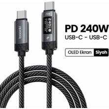 Toocki 240W Pd 3.1 OLED Ekranlı Type-C To Type-C Hızlı Şarj Kablosu E-Marker Çipli